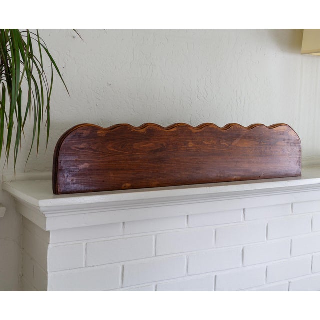 Brown Handcrafted Scalloped Wooden Shelf With Bow Brackets For Sale - Image 8 of 11