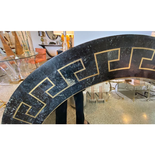 Modern Maitland Smith Tessellated Marble Wall Mirror Brass Greek Key Motif For Sale - Image 3 of 13