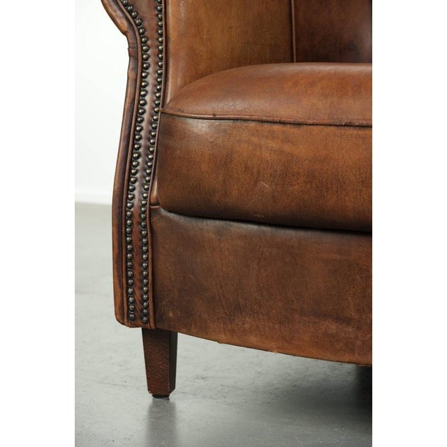 Cognac-Colored Sheepskin Club Armchair For Sale - Image 13 of 14