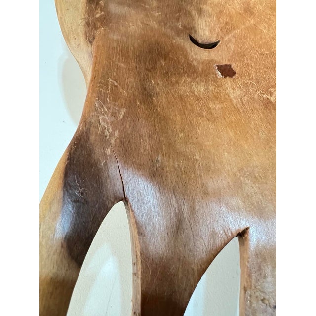 Tan Vintage Chinese-Style Warrior Wall Mask in Hand-Carved Tropical Wood, C. 1960–1980 For Sale - Image 8 of 11