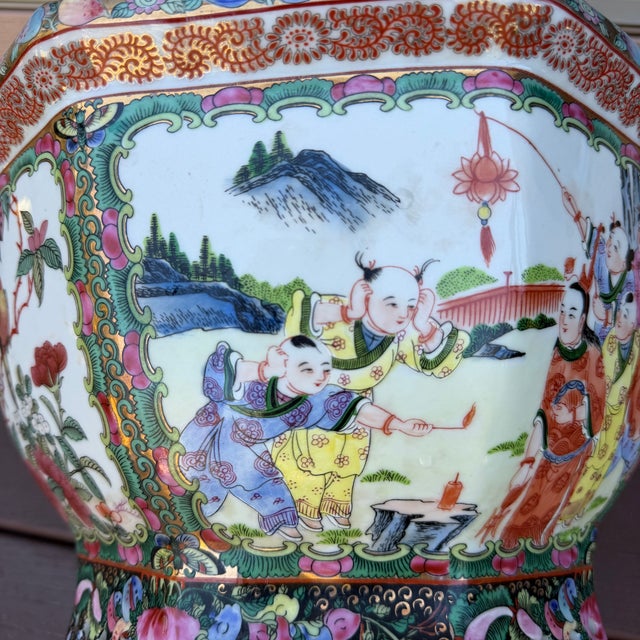 Chinese Rose Famille Vintage Cache Pot Jardinière Planter Octagonal For Sale - Image 15 of 16