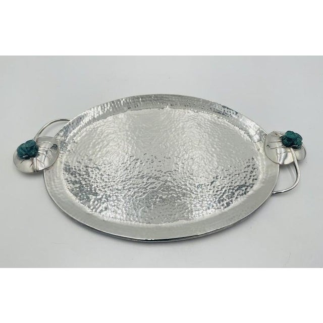Silver 1980s Whimsical Silver-Plate & Malachite Serving Tray by Emilia Castillo, Mexican Art For Sale - Image 8 of 16