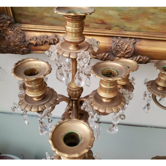 19thc Antique Grand Scale French Louis XVI Style Gilt Bronze W/ Cut Rock Crystal 7 Light Candelabras/ Girandoles a - Pair For Sale - Image 4 of 11
