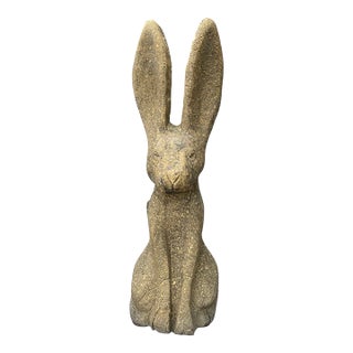 Vintage Cast Stone Seated Jackrabbit Garden Statue For Sale