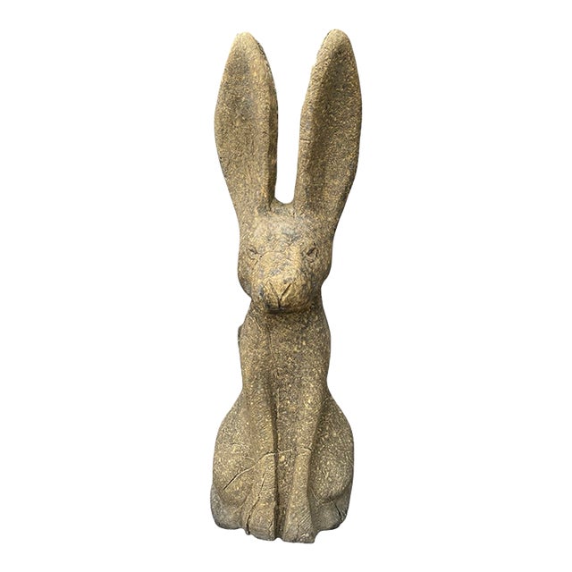 Vintage Cast Stone Seated Jackrabbit Garden Statue For Sale