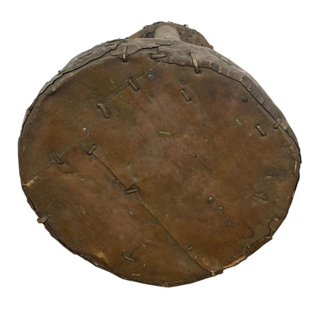 Vintage Decorative Metal-Clad Stool or Pedestal With Hand-Tacked Surface and Patina For Sale - Image 4 of 10