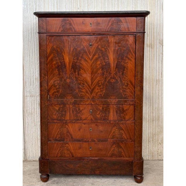 Chippendale 19th Century Classical Charles X Burled Mahogany Secretaire For Sale - Image 3 of 10