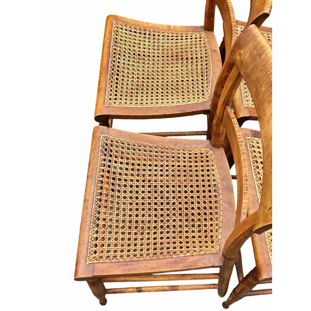 Wood Antique Set of Four Tiger Maple Federal Period Dining Chairs For Sale - Image 7 of 12