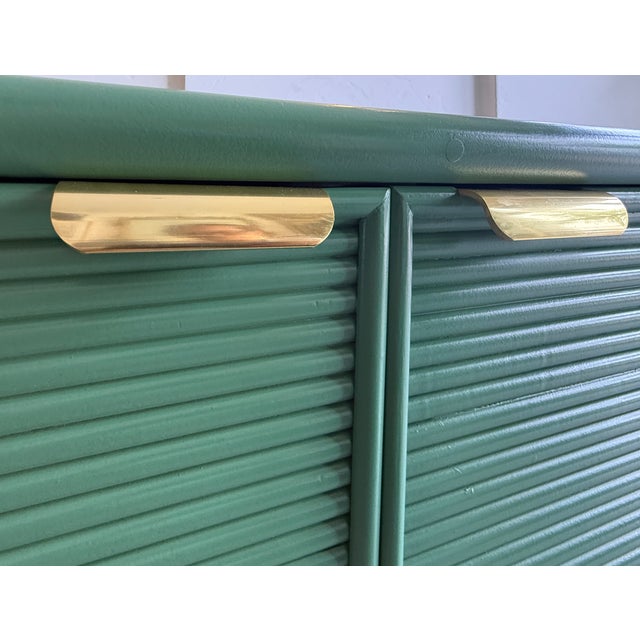 Pair of Green 1970's Campaign Style Nightstands For Sale - Image 9 of 11
