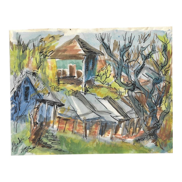 1955 Marianna Van Rossen Hoogendyk Shacks Watercolor For Sale