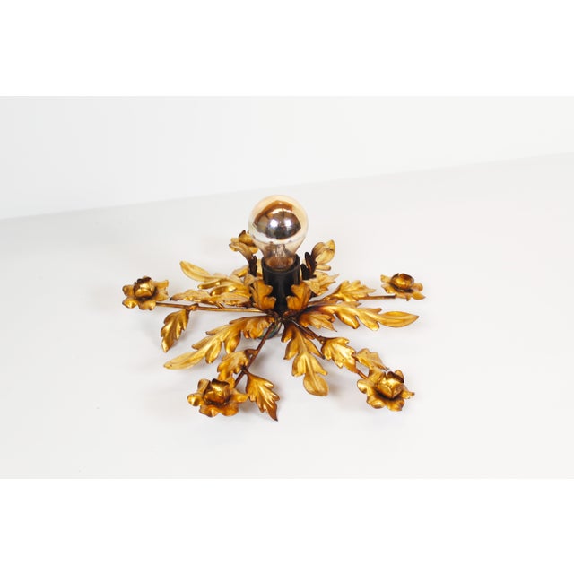 Goldenrod Gilded Floral Flush Mount Light, 1960s For Sale - Image 8 of 8