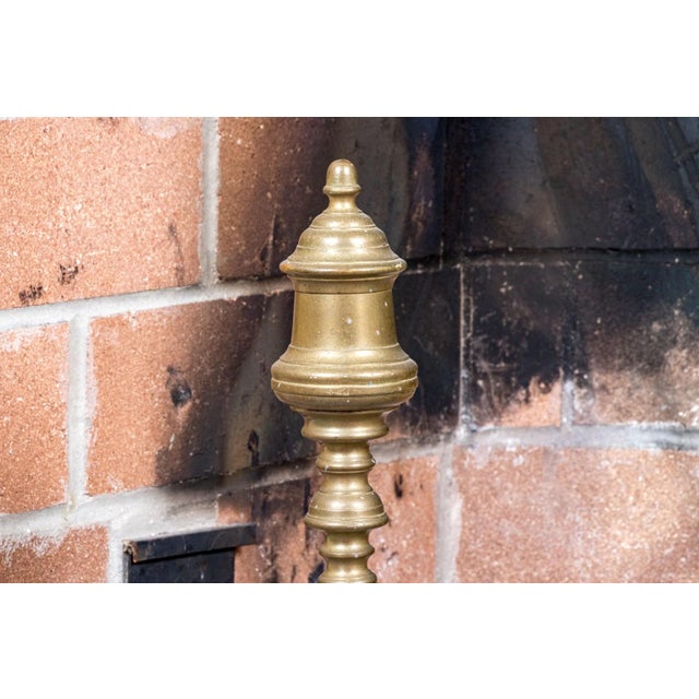 Pair of 19th Century Brass Finial Top Andirons For Sale - Image 4 of 7