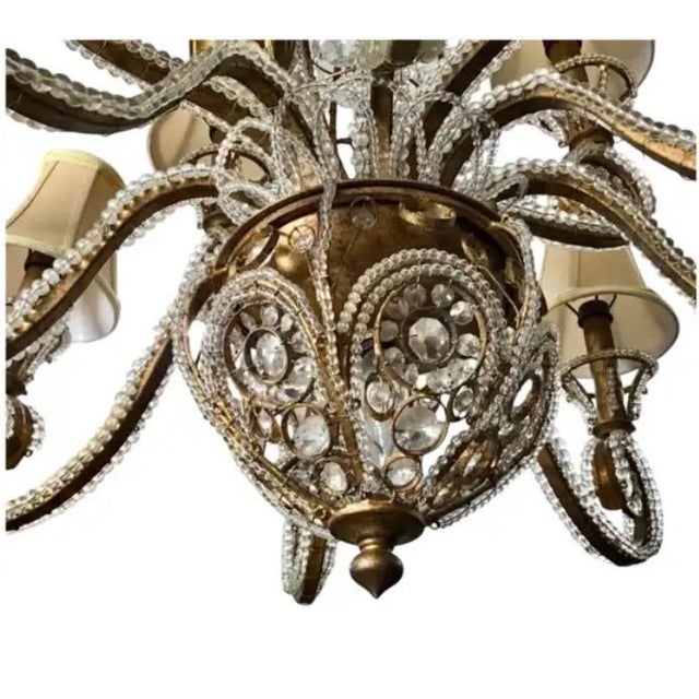 Gilt Iron and Crystal Beaded Chandelier, Belle Époque Style For Sale In Tampa - Image 6 of 7