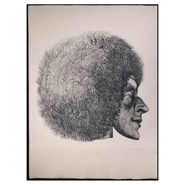 Giacomo Porzano, Profile, Original Etching, 1972 For Sale