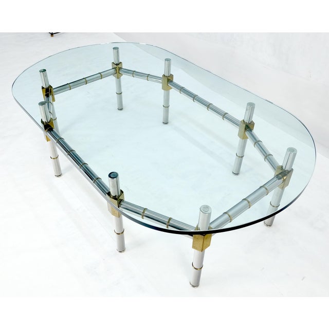 Mid-Century Modern Brass & Chrome Faux Bamboo Base 3/4" Thick Oval Glass Top Coffee Table For Sale - Image 3 of 12