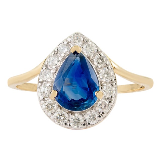 14k Two-Tone Gold 1.17ct Blue Sapphire & Diamond Vintage Ring Size 6 For Sale