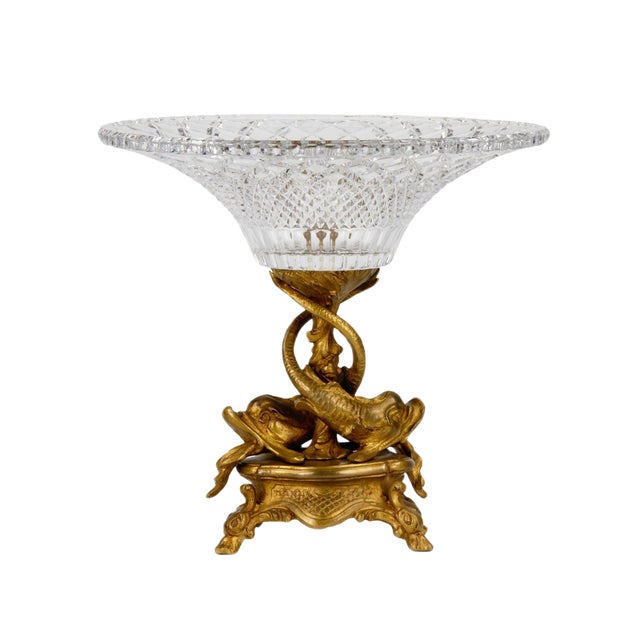 Large 19th Century Crystal & Bronze Fruit Bowl For Sale