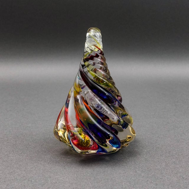 Signed Multicolor Hand Blown Studio Art Glass Swirl Sculpture Paperweight For Sale - Image 4 of 7