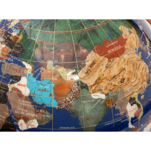 Modern Semi-Precious Stone Inlaid Revolving Globe on Copper Stand For Sale - Image 12 of 15