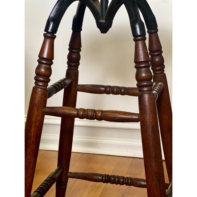Wood Antique Industrial Oak and Iron Drafting, Architect Swivel Stool With Cane Seat, Circa 1900 For Sale - Image 7 of 9