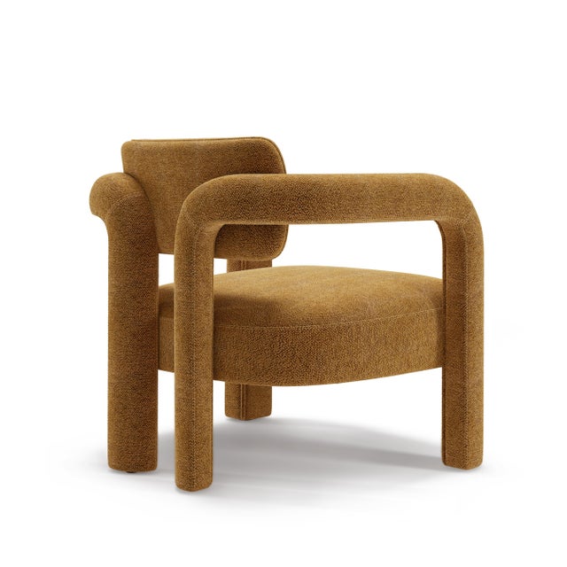 Contemporary Double Arch Armchair in Camel Chenille from Insidherland For Sale - Image 3 of 10