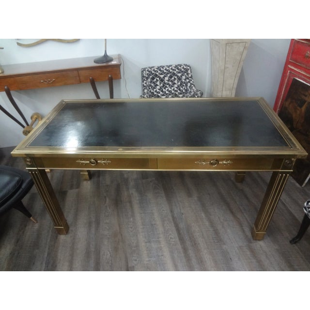 Mastercraft Iconic Mastercraft Brass Desk With Black Leather Top For Sale - Image 4 of 12