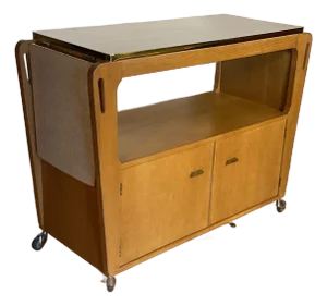 Vintage 1950s Rolling Buffet Bar Cart Server Oak Drop Leaves