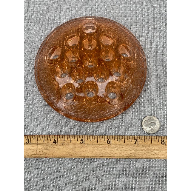 Peach Antique Depression Glass Flower Pin Frog For Sale - Image 8 of 11