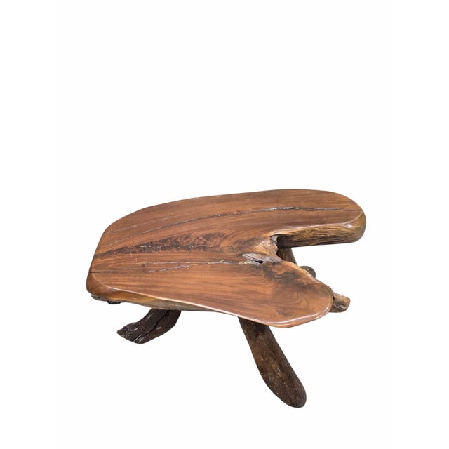 Vintage Live Edge Wood Slab Table on 3 Legs Vintage live edge wood slab table with natural organic form, raised on three...
