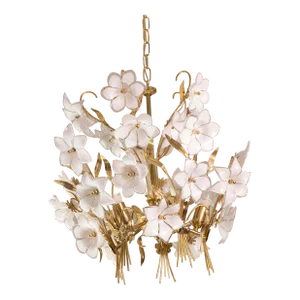 Murano Style Chandelier White Flowers, 1970