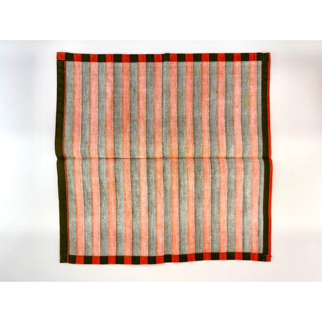 Olive 1960s Mid-Century Modern Orange and Olive Green Striped Cotton Napkins - Set of 6 For Sale - Image 8 of 8