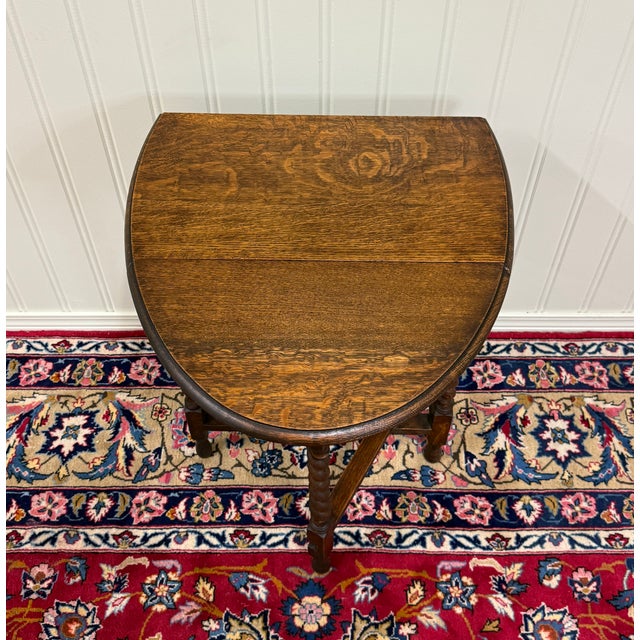 Brown Antique English Table Drop Leaf Gateleg Barley Twist Oak Oval C. 1920-30s For Sale - Image 8 of 18