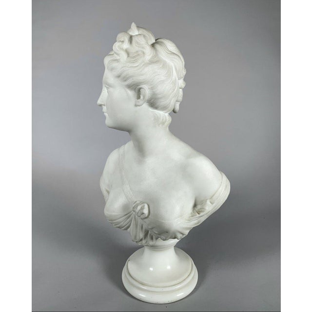 White Marble Sculpture of a Bust of Diana after Houdon (1741-1828), 19th Century For Sale - Image 4 of 8