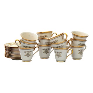 1900s Lenox "Castle Garden" Footed Cups & Saucers; Set/12 For Sale