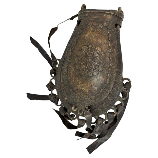 Antique West African Nupe Cast Bronze Ceremonial Purse with Leather Tassels For Sale - Image 10 of 17