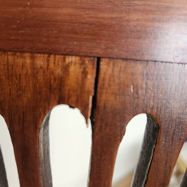 Wood Antique Parisian Armchair, Side / Parlor, Gilt Floral Inlaid Medallion & Gilt Lined Frame French Victorian Original Satin STripe Uphostery - Few Flaws For Sale - Image 7 of 16