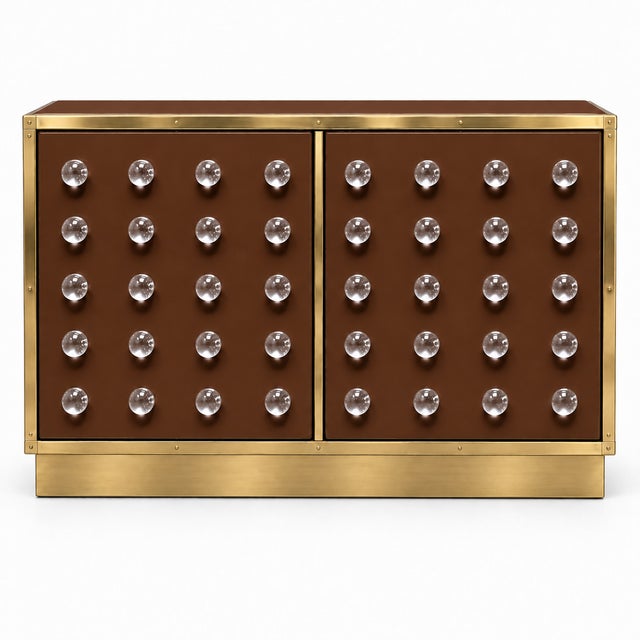 Italian made-to-order dry bar in a rich chocolate-brown finish, combining 40 clear murano glass spheres—twenty on each...