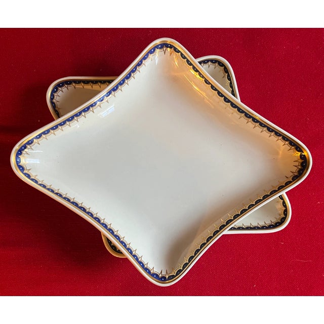 Pair antique early 19th century Wedgwood creamware diamond shape serving dishes. Decorated with a neoclassical blue...