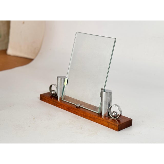 Art Deco Picture Frame with Brown Wood and Chrome Structure Mirror, France, 1930s For Sale - Image 6 of 16