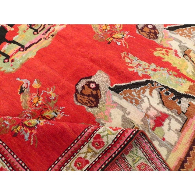 Red Galerie Shabab Collection Mid-20th Century Handmade Caucasian Karabagh Pictorial Accent Rug For Sale - Image 8 of 9