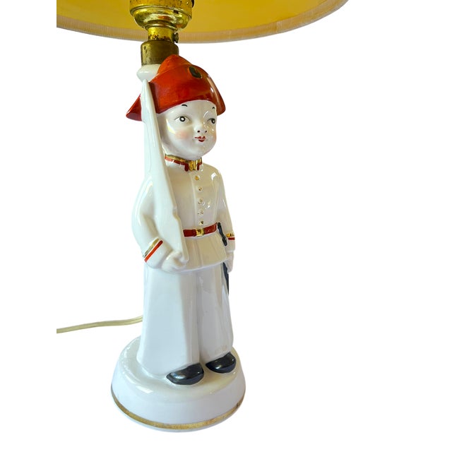 Figurative Vintage German Porcelain Figural Lamp – Child Soldier With Rifle, Table Lamp N the Style of Hertwig & Co. For Sale - Image 3 of 11