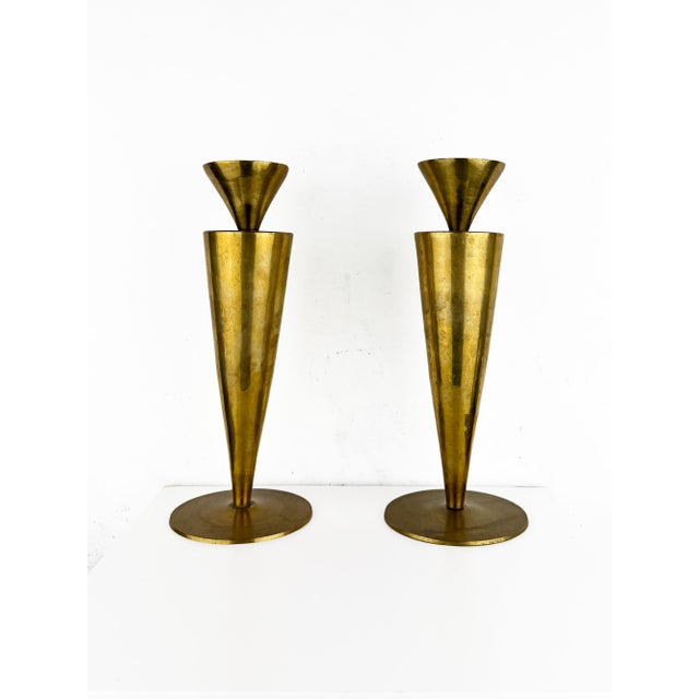 Mid-Century Modern Italian Brass Candlesticks, 1950s, Set of 2 For Sale - Image 16 of 16