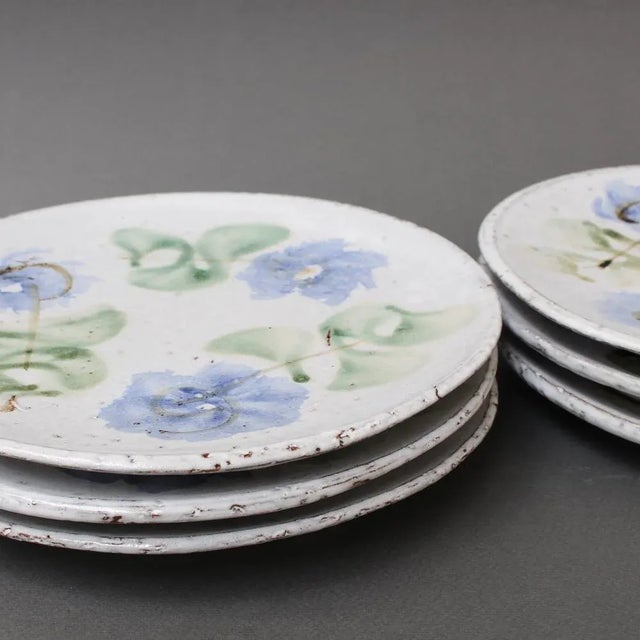 French Vintage Ceramic Plates by Albert Thiry, 1960s, Set of 6 For Sale - Image 6 of 8