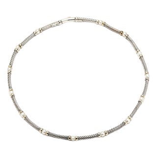 David Yurman Chain Necklace & Cultured Pearl, Sterling Silver & 14k Yellow Gold For Sale