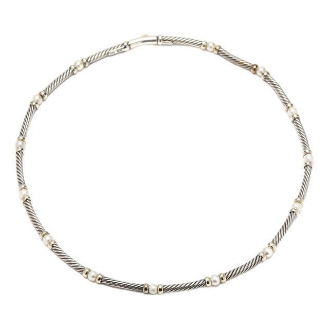 David Yurman Chain Necklace & Cultured Pearl, Sterling Silver & 14k Yellow Gold For Sale