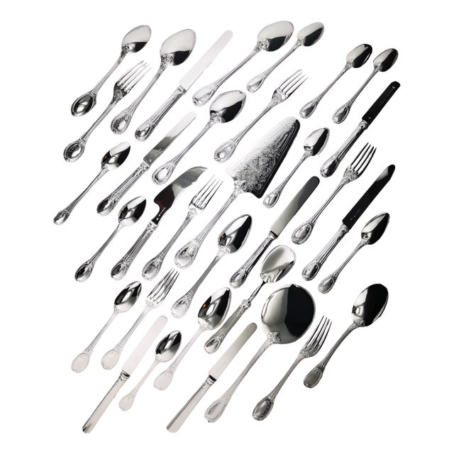Silver Dessert Cutlery Service 10 People from Odiot Louveciennes, 1890s, Set of 54 For Sale