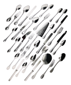 Silver Dessert Cutlery Service 10 People from Odiot Louveciennes, 1890s, Set of 54
