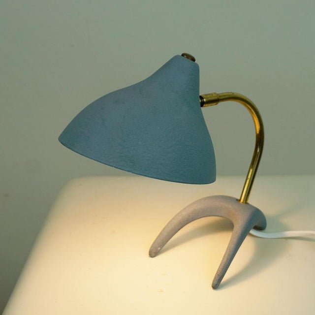 Metal Mid-Century Blue and Brass Crowfoot Table Lamp from Cosack, Germany, 1950s For Sale - Image 7 of 11