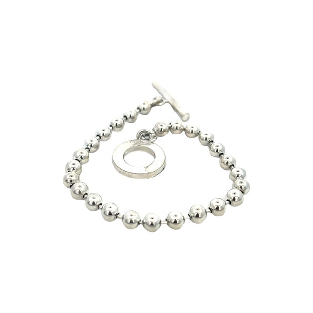 1990s Gucci Estate Toggle Bracelet Size 8 Sterling Silver 8 mm Beads For Sale - Image 4 of 6