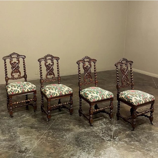 French Set of Four 19th Century Napoleon III Period Louis XIV Style Side Chairs For Sale - Image 3 of 13